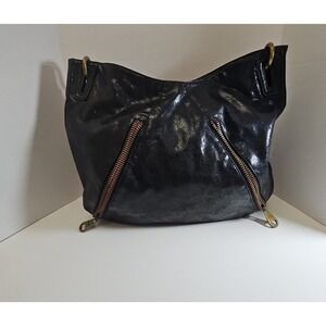 Matt & Nat Women's Large Black Textured Shoulder Bag Zipper Accents Tote Handbag